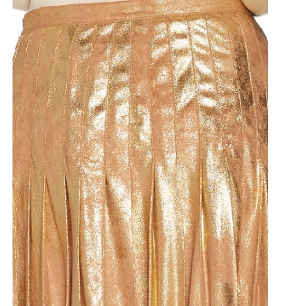 🎉9xHP🎉 ✨ NWOT Metallic Gold Faux Suede Pleated Midi Skirt - Picture 3 of 6